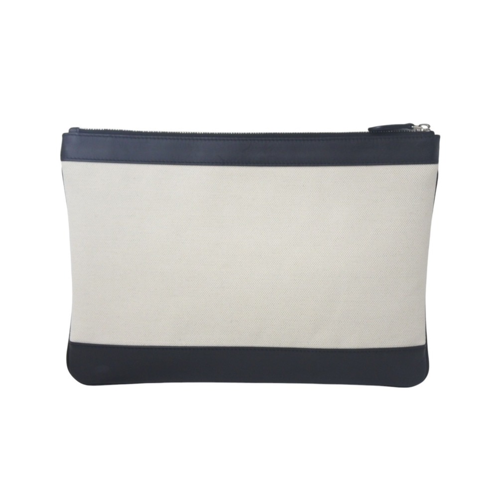 BALENCIAGA Clutch Bag Logo Canvas Leather White Black - Picture 2 of 9
